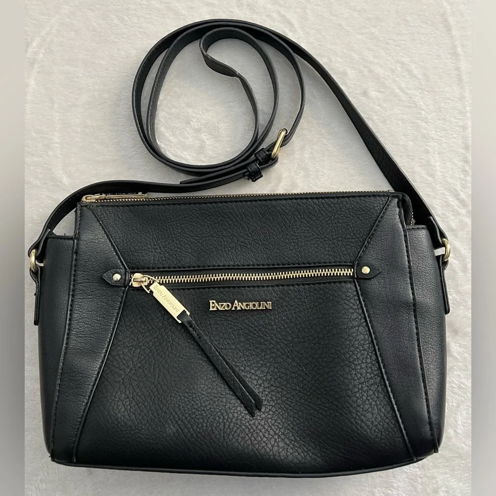 Enzo Angiolini Black Crossbody Bag with Gold Accents